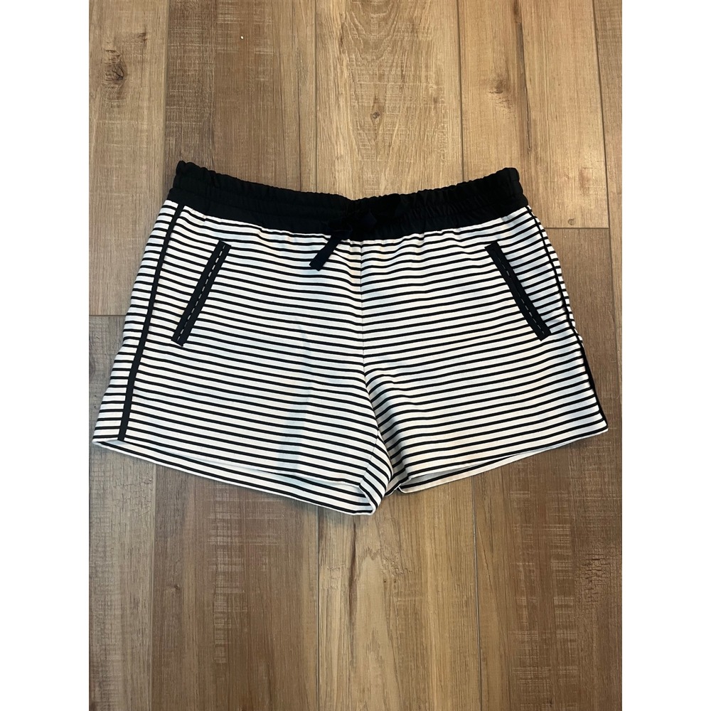 Ann Taylor Loft Black Off White Striped Drawstring Shorts Size 8 Nautical Chic